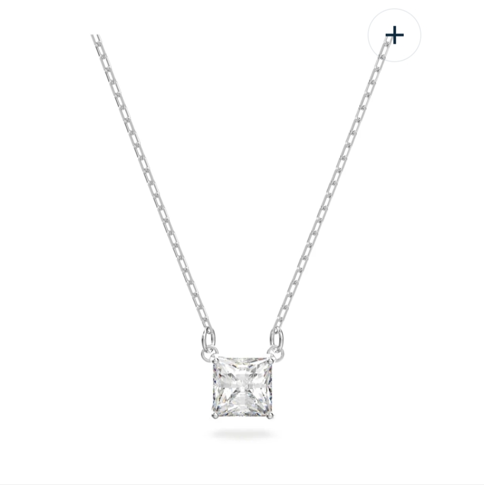 NEW- Swarovski Silver Necklace with Square Crystal Pendant